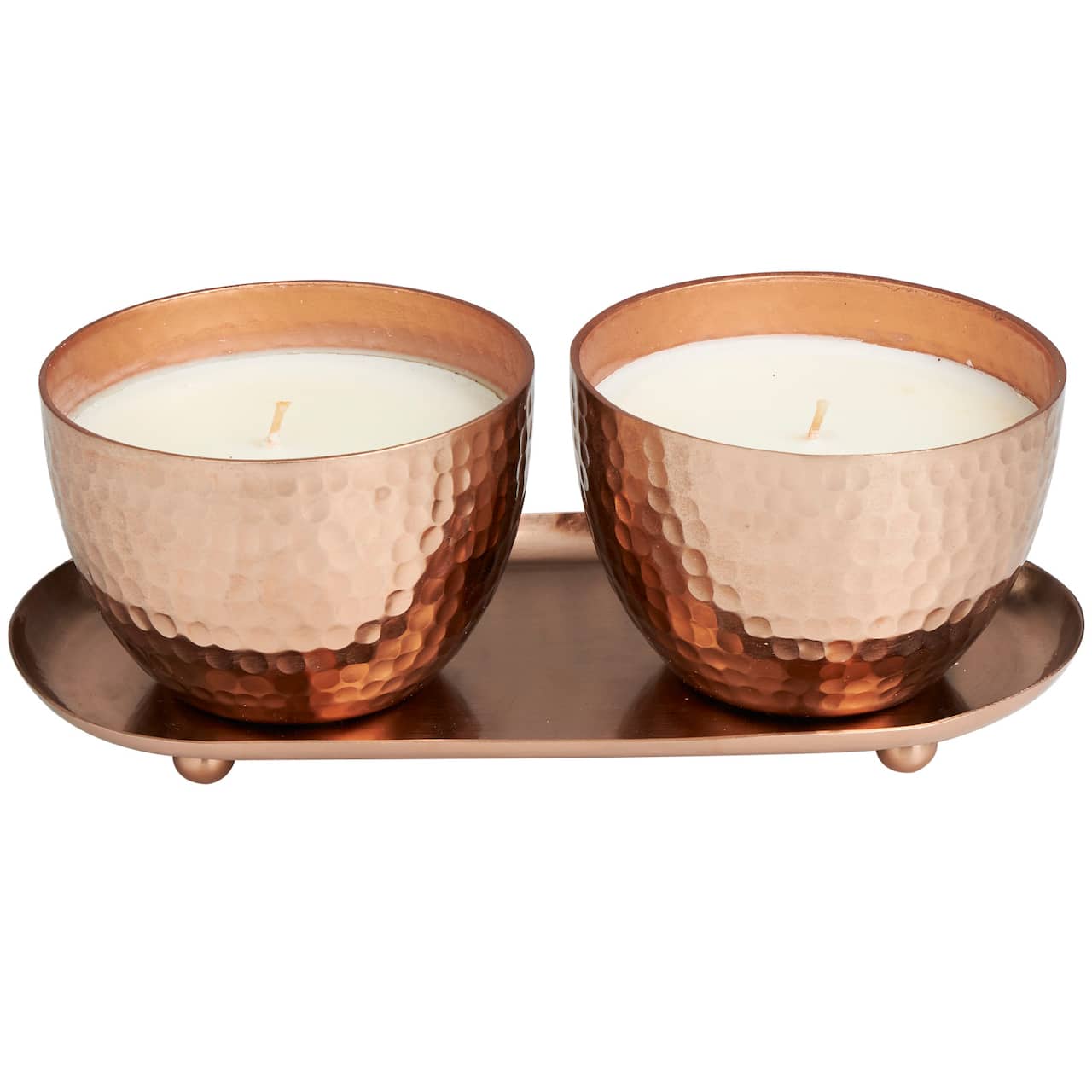 Jasmine Scented Candles in Hammered Copper Bowls Set